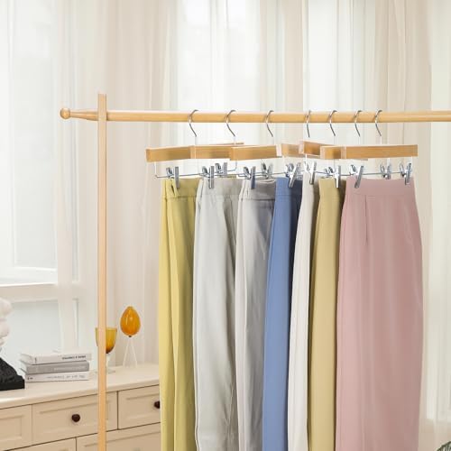 Nature Smile Deluxe Wooden Pants Hangers,Solid Lotus Wood Jeans Skirt Hanger with Clips Anti-Rust Hook Pack of 28（Natural） - Image 6