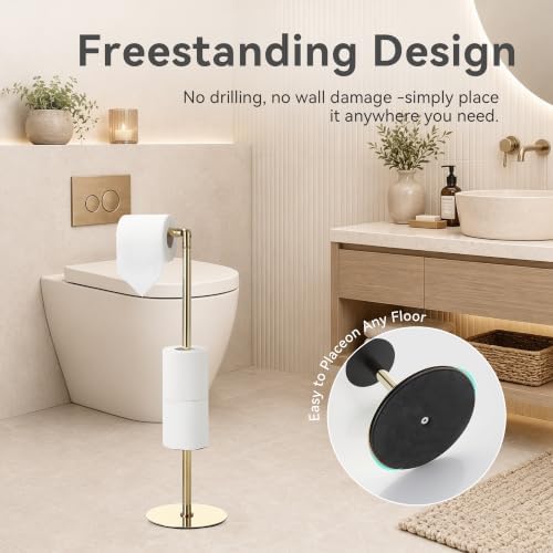 Free Standing Toilet Paper Holder, Stainless Steel Freestanding Toilet Paper Stand Gold - Image 6