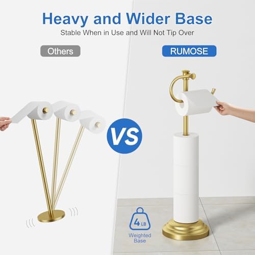 RUMOSE Toilet Paper Holder Stand for Floor Free Standing, Gold - Image 3
