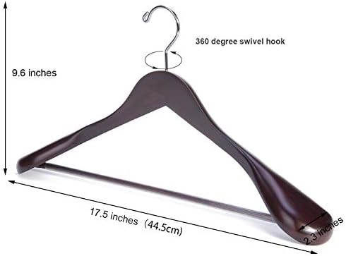 Nature Smile Luxury Mahogany Wooden Suit Hangers - 6 Pack - Wood Coat Hangers,Jacket Outerwear Shirt Hangers,Glossy Finish with Extra-Wide Shoulder, 360 Degree Swivel Hooks & Anti-Slip Bar with Screw - Image 2