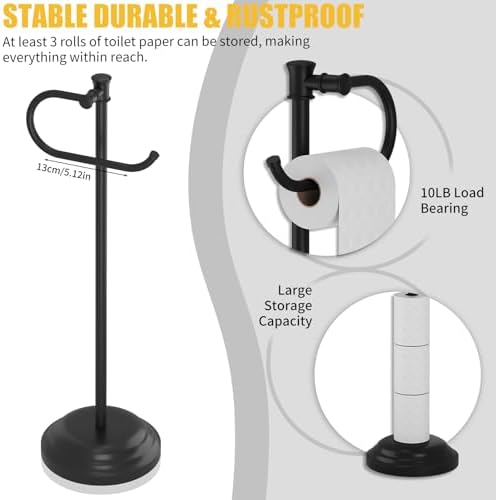 BESy Toilet Paper Holder Floor Stand, Bathroom Freestanding Black - Image 4