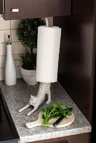 Yoga Cat Decorative Paper Towel Holder or Toilet Paper Holder by Comfify - Adorable Downward Dog Pose Kitty- Cast Iron Paper Towel Stand - Antiqued Cast Iron White Color - 19" Tall - Image 7