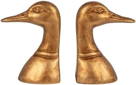 Creative Co-Op Decorative Distressed Cast Iron Duck Head Bookends, Gold - Image 4