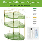 FELIZHOUSE 3-Tier Makeup Organizer for Vanity & Bathroom Countertop – Acrylic Storage Shelf with Perfume Tray & Makeup Brush Holder, Tool-Free Installation, Design for Bathroom & Dresser - Green - Image 2