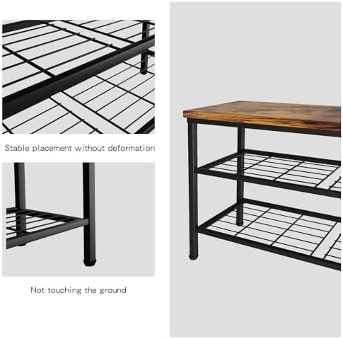 3-Tier Metal Shoe Rack with Wood Top - Durable & Space-Saving Shoe Organizer,Industrial Shoe Organizer Shelf Bench Storagefor Closet Entryway, Bedroom & Hallway - Bronze + Black 28.5 W × 18" H - Image 5