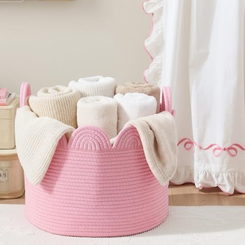 LemonRoad Round Woven Basket Pink, 16" L X 16" W X 14" H - Image 5