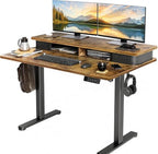 Claiks Standing Desk with Drawers & Monitor Shelf, 48" Rustic Brown by CLAIKS