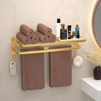 23 Inch Gold Bathroom Towel Rack Towel Shelf with Double Towel Bars Lavatory Wall Mount Holder with Hooks Golden Stainless Steel Hotel Bath Rack - Image 5