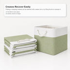 11x11 Inch Cube Storage Bins, 8 Pack Collapsible Fabric Storage Cubes with Rope Handles, Waterproof Foldable Storage Baskets for Cube Shelves, Closet, Clothes, Toys, Books, White & Green - Image 5