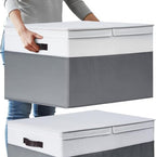 2 Pack EXTRA LARGE Blanket Storage Baskets with Lids, 22”x16”x12” Closet Organizers Bins for Clothes Towel/ Storage Box with Lid Handles/ Stackable Decorative Fabric Bins for Living Room, Nursery by Criusia