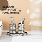 Silver Bathroom Accessory Set, 3-Piece Ceramic Bath Accessories Set with Tray, Lotion Dispenser, and Tumbler - Image 3
