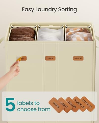 SONGMICS 160L Laundry Hamper, 4-Compartment Laundry Sorter with Lid - Image 4