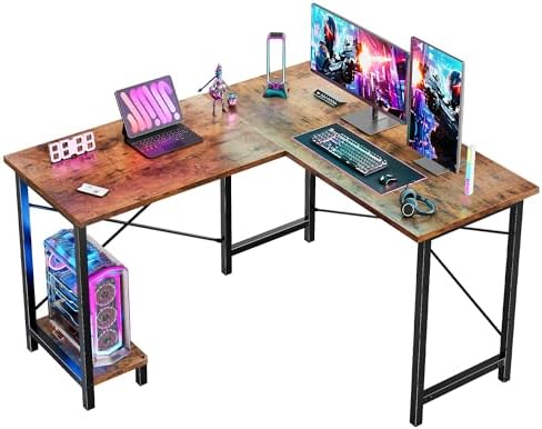 DUMOS 50-Inch Reversible L Shaped Desk with CPU Shelf, Brown by DumosLifestyle
