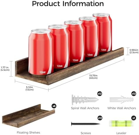 upsimples 12 Pack Wooden Floating Shelves, Wall Storage Decor Shelf for Bathroom, Bedroom, Living Room, Kitchen, Office and Laundry Room, Wall Mounted Display Hanging Shelf, Brown - Image 3
