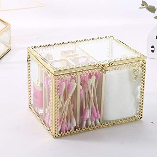 Vintage Golden Glass Lidded Box Qtip Holder Dispenser Jewelry and Cosmetic Makeup Organizer for Cotton Ball, Cotton Swab, Q-Tips, Cotton Pad, Makeup Brush, Cosmetics, Jewelry - Image 2