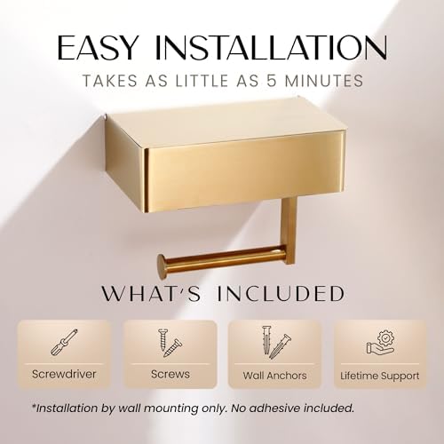 Day Moon™ - Toilet Paper Holder with Shelf & Storage - Wall Mount, Gold - Image 5