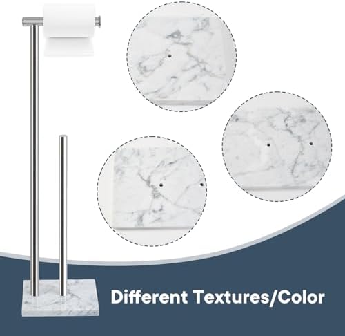 Toilet Paper Holder Stand with Weighted Natural Marble Base, Bathroom Free Standing Toilet Paper Roll Holder with Reserve, Standing Toilet Tissue Holder with Storage (Brushed Nickel, with Storage) - Image 3