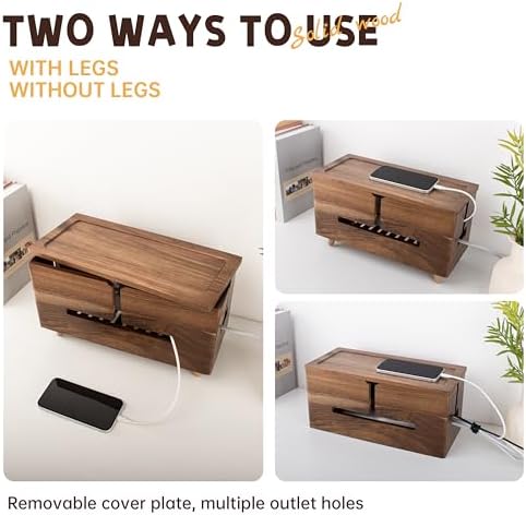 Brown Wood Large Cable Management Box for Power Strip and Cord Hideaway - Image 2