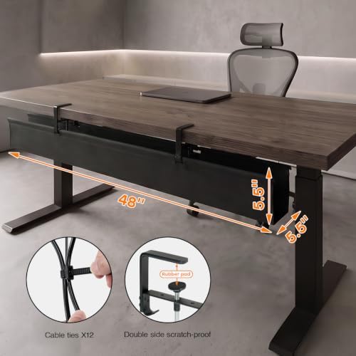 No Drill Under Desk Cable Management Tray, 48 Inch, Black - Image 3