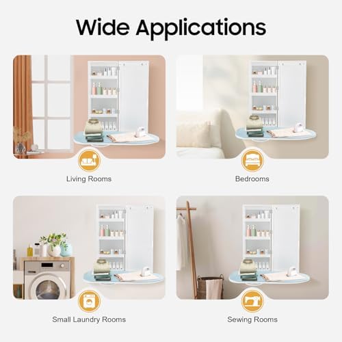 Ironing Board Cabinet, Built-in Swivel Ironing Board Foldable with Storage, Wall Hanging with Mirror for Edrooms, Checkrooms, Small Houses, Sewing Rooms, Bedrooms - Image 7
