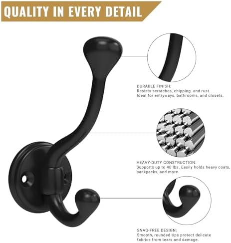 10 Pack wall Hooks for Hanging, Heavy Duty Coat Hook wall Mount, Easy to Install Metal Closet Hooks, Apply to Bathrooms, Bedrooms, Living Rooms, Entrances (Black) - Image 4