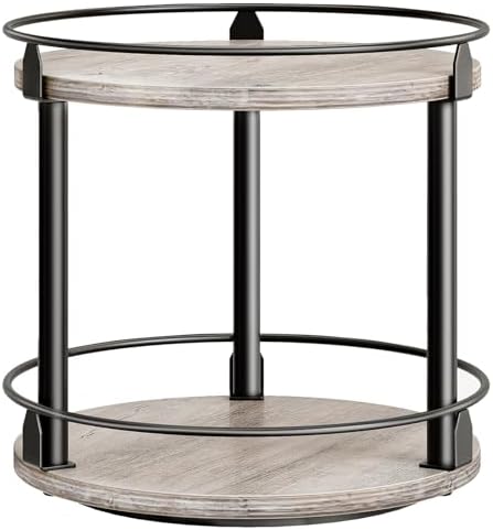 YATINEY Lazy Susan Organizer, Rotating Spice Rack, 2 Tier Spice Turntable Organizer, Industrial Turntable Spice Holder, for Kitchen Countertop and Cabinet, Compact and Versatile, Greige SR22BG by Yatiney