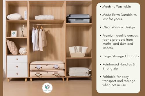Chaos Cleared Canvas Storage Bags Designer Organizer for Underbed 2 Pack – Seasonal Storage for Sweaters, Blankets, Linens & Garments – Foldable Design with Zip & Window, Moth-Proof Space Saver - Image 6