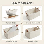 3 Pack Storage Bins Fabric Collapsible Organizers with Handles Sturdy Canvas with PP Board Beige Foldable Storage Box for Closet Shelves, Books, Toys, Clothes, Office Organization - Image 4