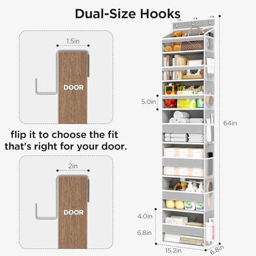 Mefirt Over The Door Organizer, 7 Tier Door Hanging Organizers with 7 Large Pockets 12 Side Pockets, Behind Door Storage Hanging Shelves for Closet Bathroom Bedroom Nursery - Image 3