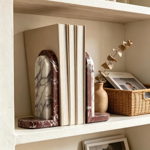 Marble Bookends for Heavy Books, Decorative Solid Natural Stone Book Ends Set of 2, Heavy Duty Book Holder for Shelves Desk Cookbook, Modern Minimalist Bookshelf Decor,Non-Slip Sculptural Book Stopper - Image 4