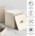 Bathroom Accessories Set Resin 6PCS, Square Toothbrush Holders Set Complete with Soap Dispenser, Vanity Tray, Tumbler, Cups and Cotton Swab Jars (Beige Diamond, Resin Bath 6 PCS) - Image 6