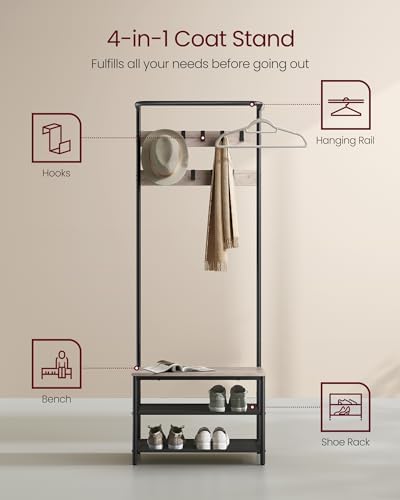 VASAGLE Hall Tree with Bench and Shoe Storage, 9 Movable Hooks, Top Bar - Image 3