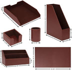 6 Piece Office Supplies/Desk Organizer Set with Desktop Leather Writing Pad,File Paper Tray,Magazine folder Holder, Pen Cup,Sticky Note Holder,Letter Mail Sorter,Workspace Decor for Women Men Brown - Image 7