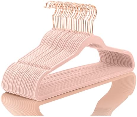 MIZGI Blush Pink Velvet Hangers 100 Pack Non Slip Heavy Duty Rose Gold Hook by MIZGI