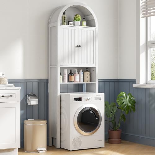 Arched Over The Toilet Storage Cabinet with Fluted Doors, Bathroom Shelf - Image 4