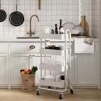 4 Tier Metal Rolling Cart with Wheels,4 Tier Utility Cart with Wheels for Office,Home,Kitchen,Garden（13.4"x18.1"x40"） White - Image 6