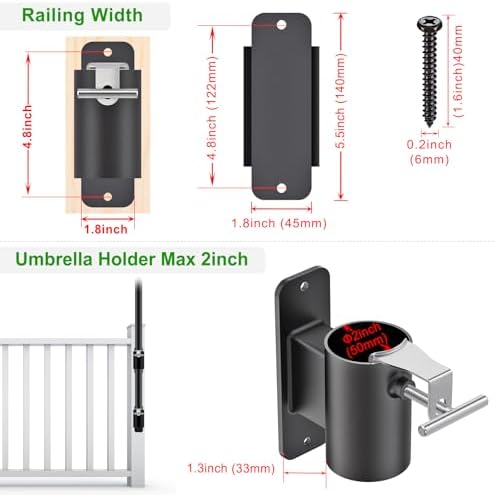Deck Railing Umbrella Holder, Flat Mount Stand for 1-2" Poles - Image 2
