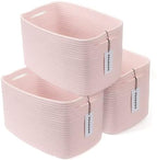 XUANGUO Woven Cotton Rope Storage Baskets 15x10x9.3" 3 Pack Light Pink by XUANGUO