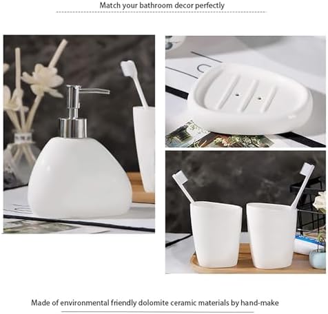 White Ceramic Bathroom Accessory Set, Bathroom Vanity Countertop Set, Bathroom Soap Dispenser and Toothbrush Holder Set Complete, 2 Tumbler Cup, Soap Dish, 5 Pieces - Image 3