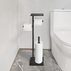 GZILA Toilet Paper Holder Stand with Shelf, Marble Base Free Standing Toilet Paper Double Roll Holder Dispenser, SUS 304 Stainless Steel Storages 5 Reserve Rolls Matte Black - Image 4