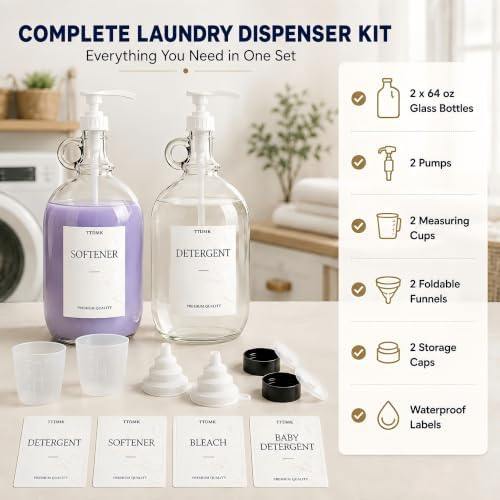 2 PCS 64 Oz Glass Liquid Laundry Detergent Dispensers with Pumps - Image 3