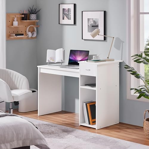 Yaheetech Computer Desk with Storage Drawer & Monitor Stand, White - Image 4