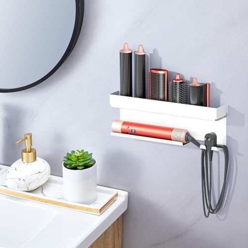 Storage Hair Dryer Holder for Curling Iron Accessories, Hair Tool Organizer Wall Mount, Curling Iron Holder, Bathroom Hair Straightener Holder Stand for Styler Attachments Organizer, White - Image 3