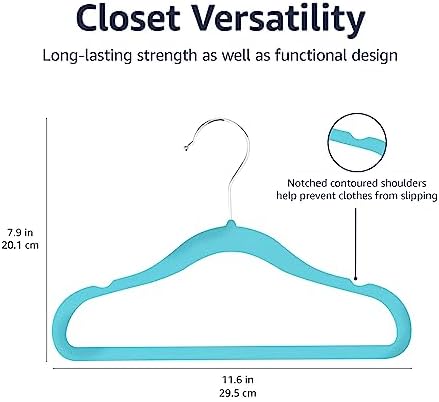 Amazon Basics Kids Velvet, Non-Slip Clothes Hangers for Infant and Toddler, 11.6 inches (for Baby Clothes), 50 Count, Blue (Pack of 4) - Image 5