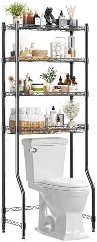 Simple Trending 4 Tier Over The Toilet Storage Rack, Bathroom Organizers and Storage Over Toilet with Adjustable Shelf and Basket, (Black) by SimpleTrending