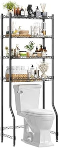 Simple Trending 4 Tier Over The Toilet Storage Rack, Bathroom Organizers and Storage Over Toilet with Adjustable Shelf and Basket, (Black) by SimpleTrending