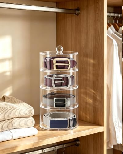 Belt Organizer, 4-Tier Acrylic with Dust Cover, for Closet, Clear - Image 2