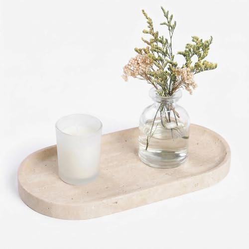 Beige Travertine Vanity Tray | Natural Stone Bathroom Organizer | Perfume & Jewelry Storage for Spa, Bedroom, Kitchen | Non-Slip Waterproof Design,9.8"x4.7"x0.6" by Unknown