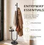 Metal Coat Rack Freestanding, Marble Table & Base, 6 Hooks, Black - Image 6