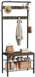 Hall Tree with Bench and Shoe Storage, 4-in-1 Entryway Organizer with 10 Hooks and Storage Shelf,Coat Rack Freestanding with 2-Tier Storage Shelf for Living Room, Bedroom Gray by Relaxinsideexploreoutside